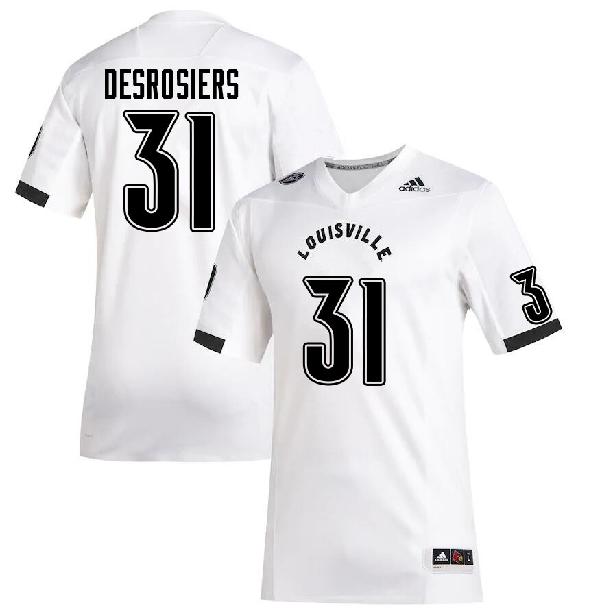 Men #31 Gregory Desrosiers Louisville Cardinals College Football Jerseys Sale-White - Click Image to Close